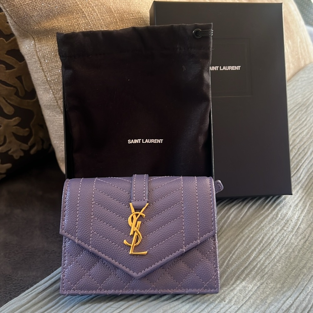 Authentic Saint Laurent Purple Quilted Leather Wallet - Picture 5 of 14